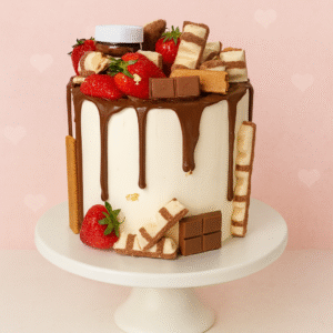 Gâteau d’anniversaire au chocolat décoré de fraises et barres chocolatées – BGS Pâtisserie Nantes