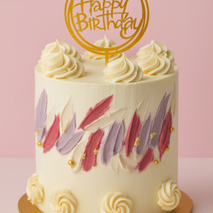 Gâteau d’anniversaire artistique – Couleurs pastel et touche dorée