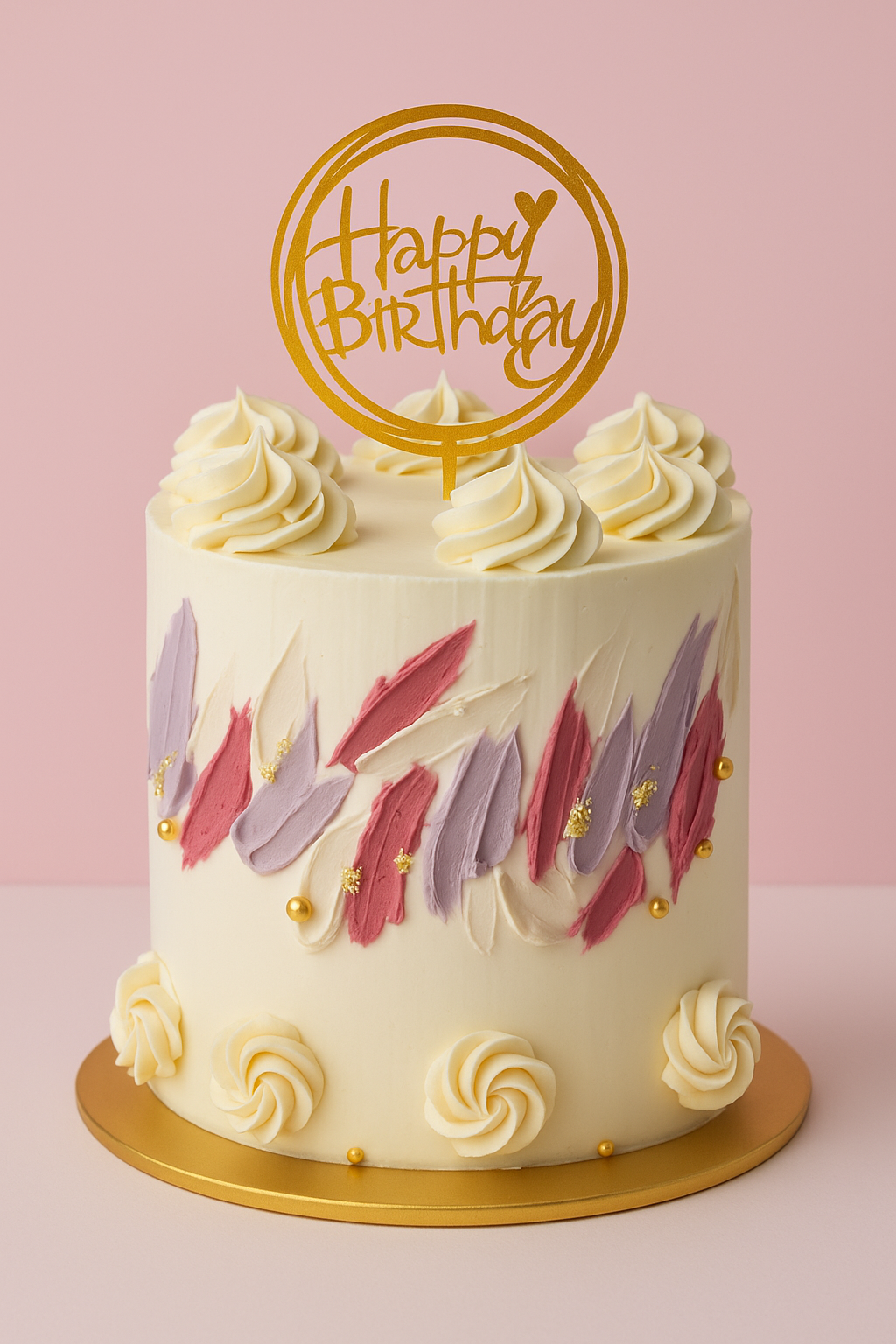 Gâteau d’anniversaire artistique – Couleurs pastel et touche dorée
