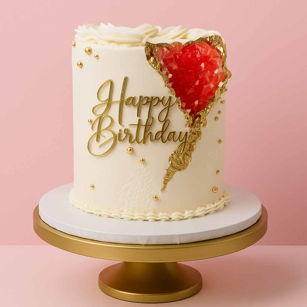Gâteau géode rouge et doré – Élégance et éclat